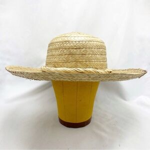 Vintage Woven Straw Wide Brim Hat Cottage Style